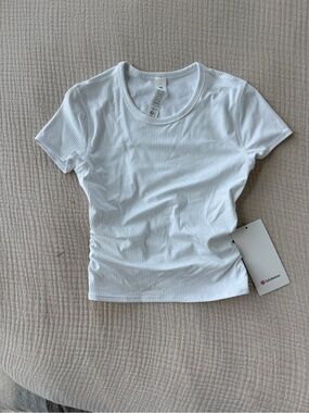 lululemon athletica White Ribbed Short Sleeve Crop Tee